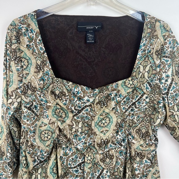 Vintage Venezia Paisley Babydoll Top Asymmetrical Hem Mesh Fairycore XL 14 16 - Picture 2 of 11